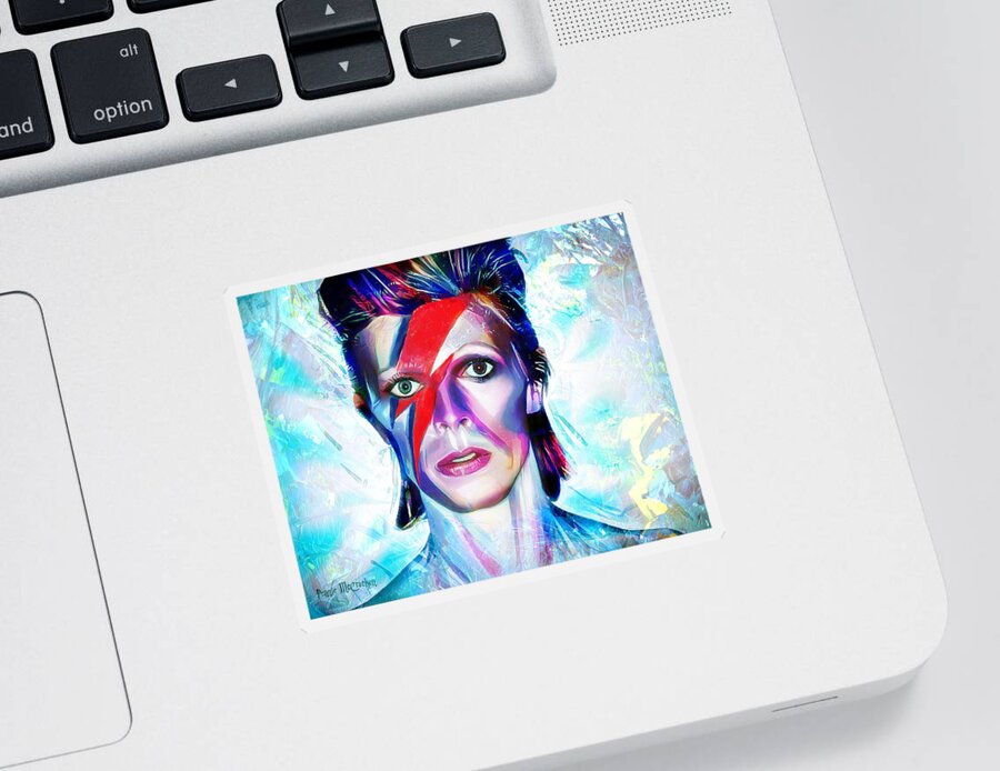 David Bowie Sticker featuring the mixed media Aladdin Sane by Pennie McCracken
