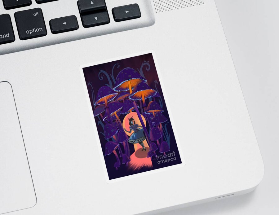 Alice In Wonderland Sticker featuring the painting Alice in Mushroom Wonderland by Sassan Filsoof