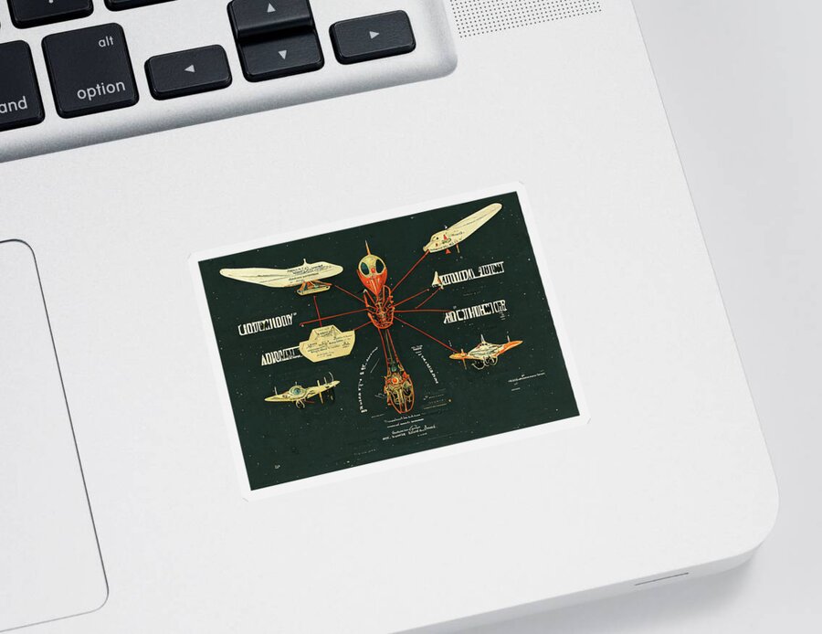 Alien Sticker featuring the digital art Alien Insects #7 by Nickleen Mosher