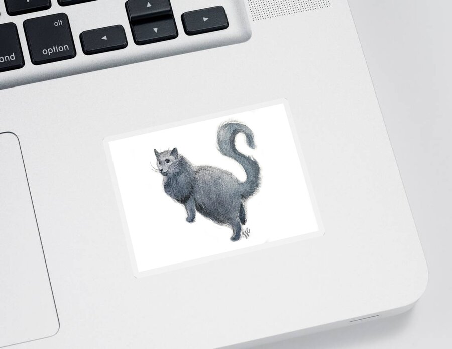 Grey Kitty Sticker featuring the painting Allow Me to Escort You by Laura Lee Cundiff
