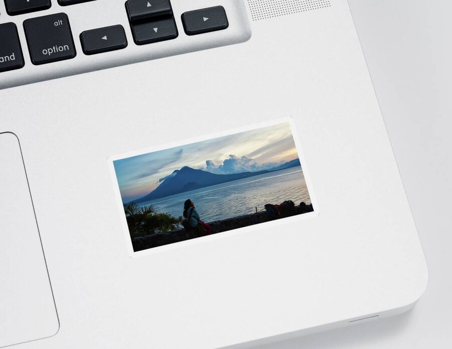 Almost Night Sticker featuring the photograph Almost night on Lake Atitlan, Guatemala by Tatiana Travelways