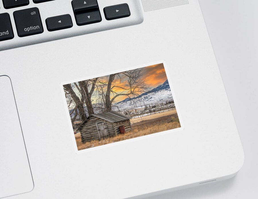  Sticker featuring the photograph Along the Old Yellowstone Trail for Winter Sunset by Marcy Wielfaert