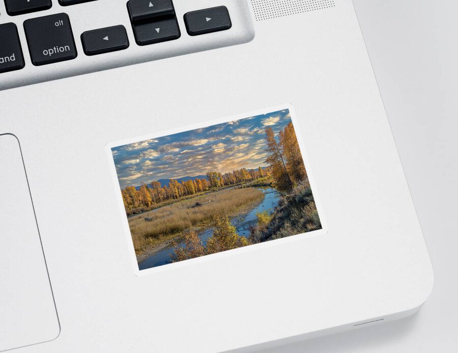  Sticker featuring the photograph Along the Gros Ventre River in Autumn by Marcy Wielfaert
