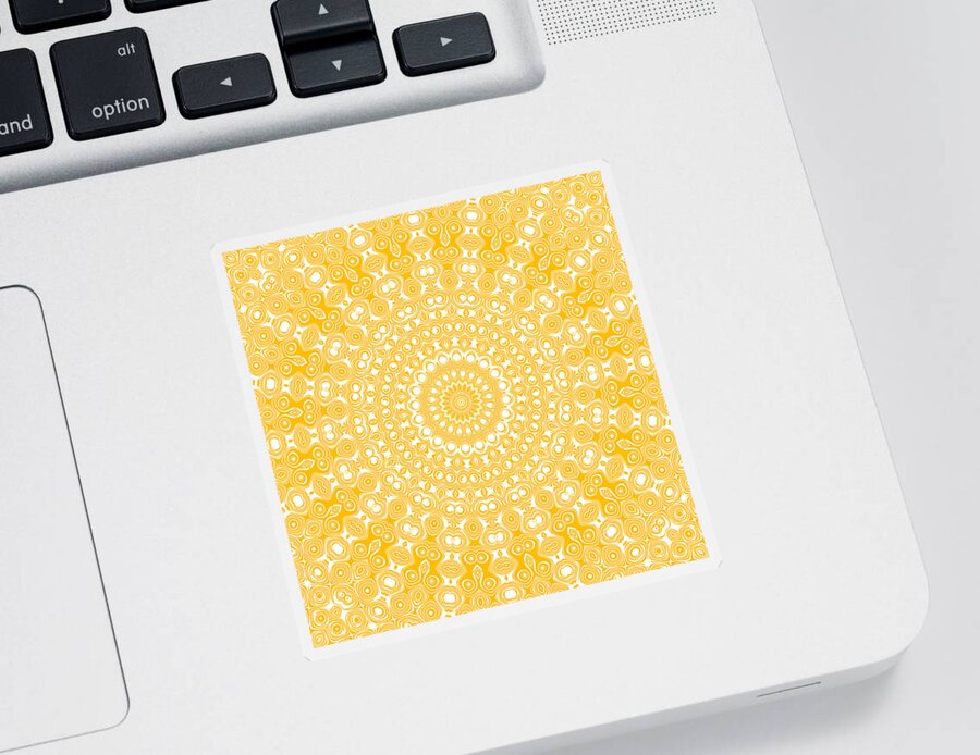 Amber Sticker featuring the digital art Amber on White Mandala Kaleidoscope Medallion Flower by Mercury McCutcheon