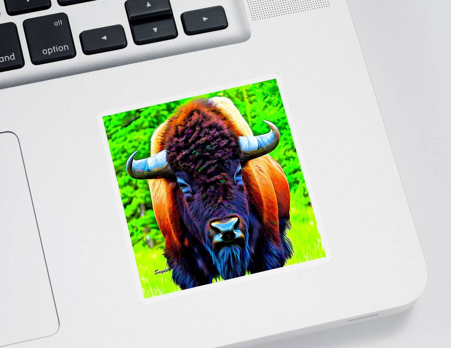 Bison Sticker featuring the digital art American Bison Abstract Colorful by Floyd Snyder