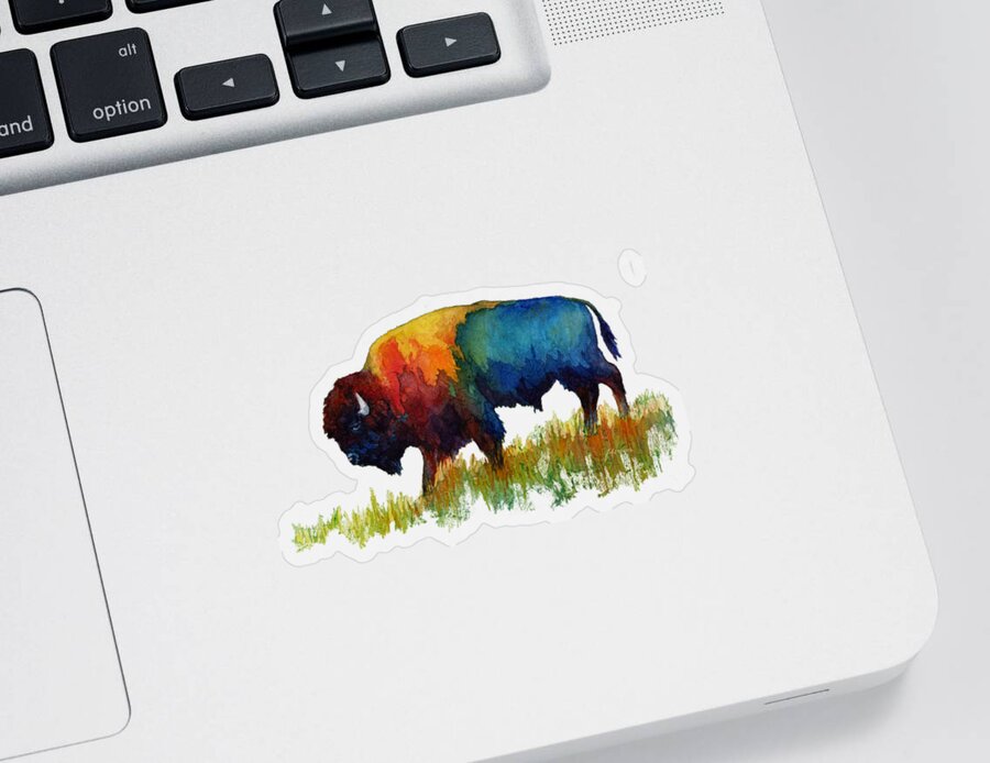 Bison Sticker featuring the painting American Buffalo III-solid background by Hailey E Herrera