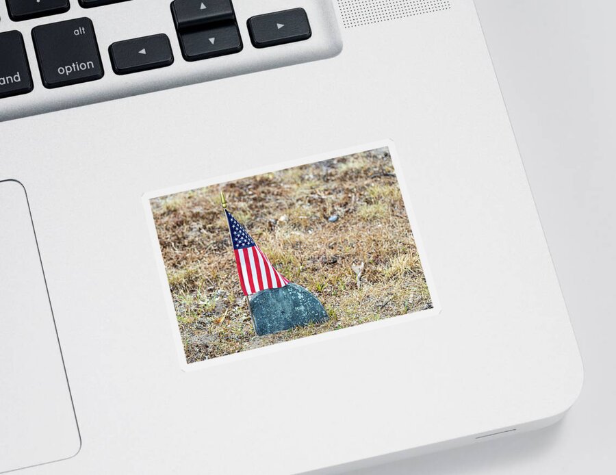 Patriotic Sticker featuring the photograph American Flag On a Grave by Amelia Pearn