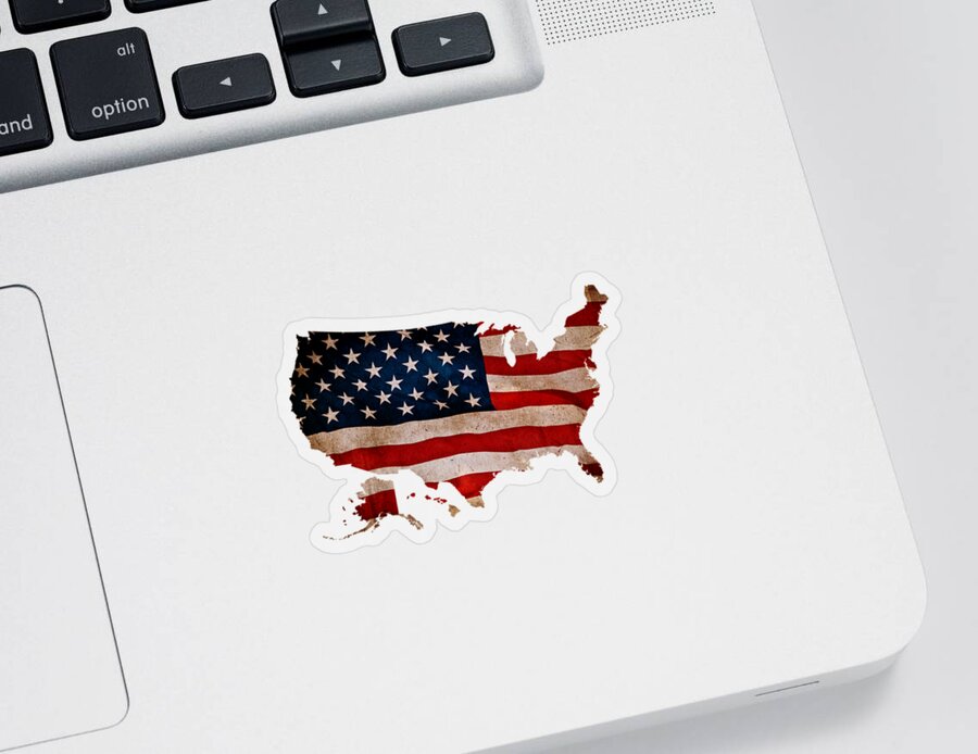 Us Sticker featuring the photograph American flag textured map by Delphimages Flag Creations