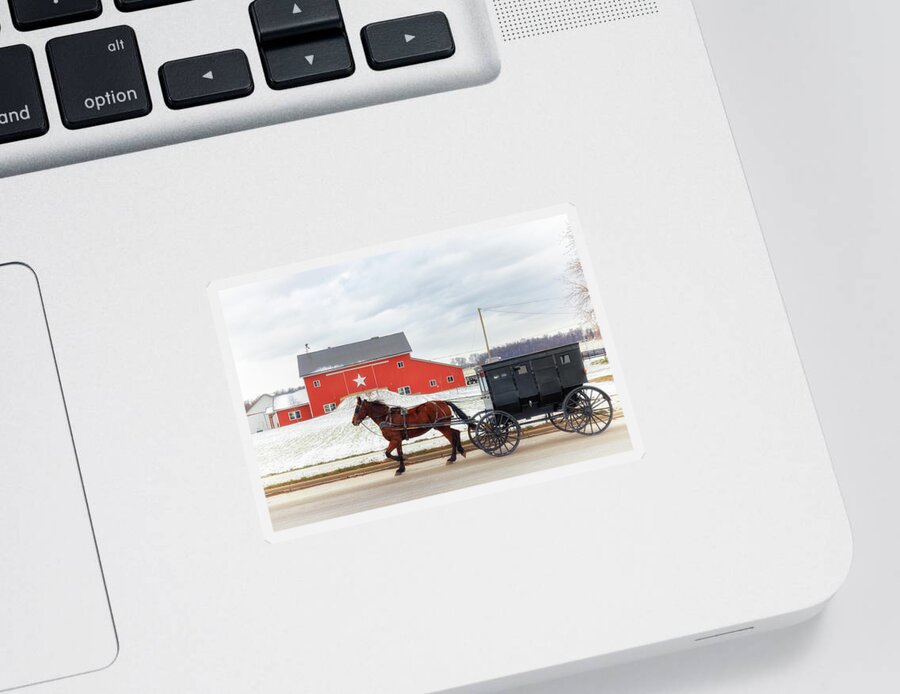 Amish Sticker featuring the photograph Amish Buggy at the Star Barn by Susan Rissi Tregoning