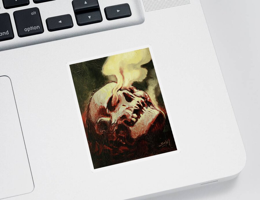 Skull Sticker featuring the painting Smoking Skull by Sv Bell