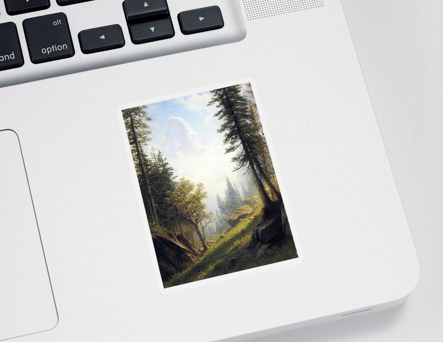 Illustration Sticker featuring the painting Among the Bernese Alps by Albert Bierstadt by MotionAge Designs