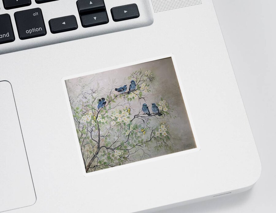 Birds Sticker featuring the painting Among the Blooms by Barbara Landry