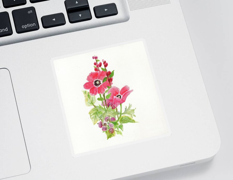 Anemone Sticker featuring the painting Anemone and Holly by Laurie Rohner