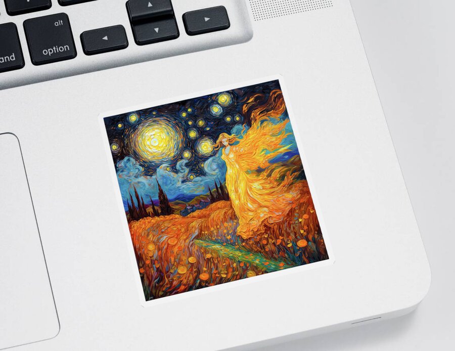 Angel Sticker featuring the digital art Angel Dream 05 Golden Starry Night by Matthias Hauser