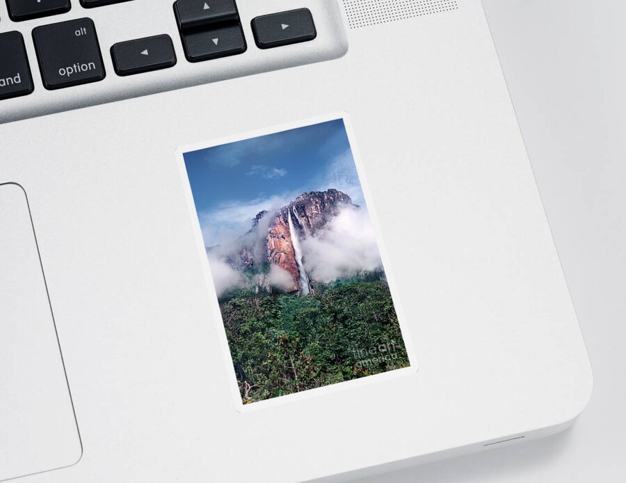 Dave Welling Sticker featuring the photograph Angel Falls In Mist Canaima National Park Venezuela by Dave Welling