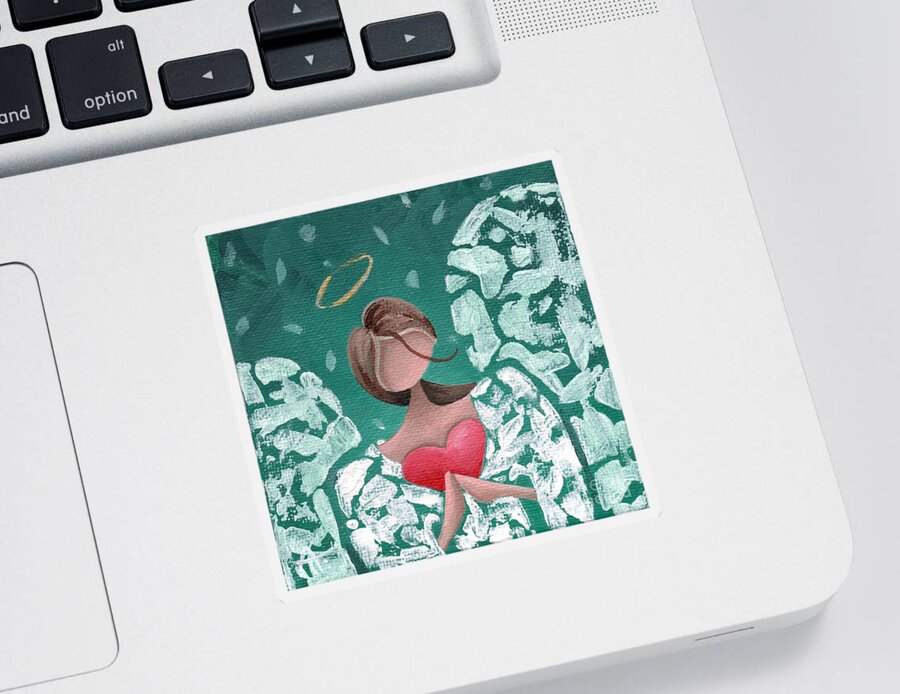 Angel Sticker featuring the painting Angel Hearted - Teal Square by Annie Troe