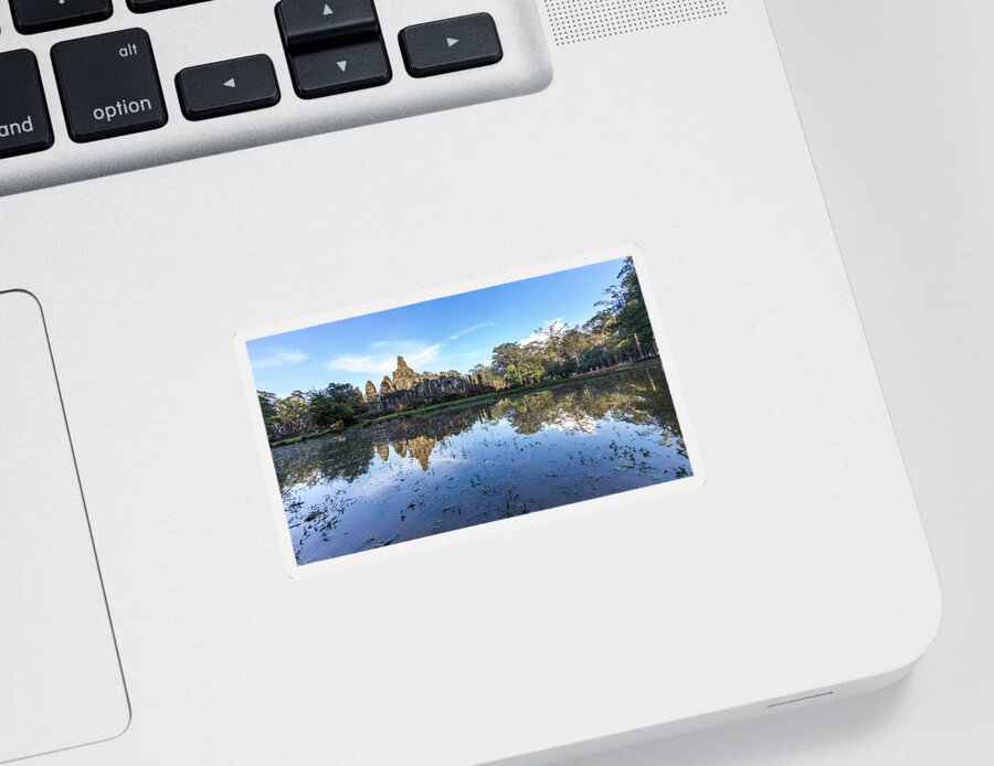 Reflection Sticker featuring the photograph Angkor Wat temple by Stelios Kleanthous