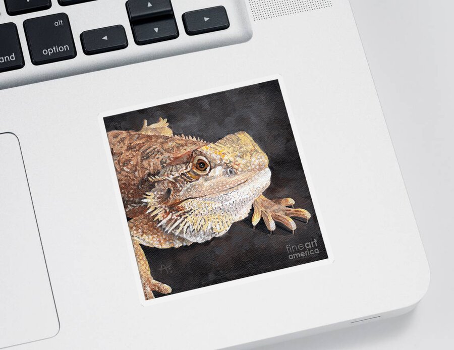 Bearded Dragon Sticker featuring the painting Angus - Bearded Dragon by Annie Troe
