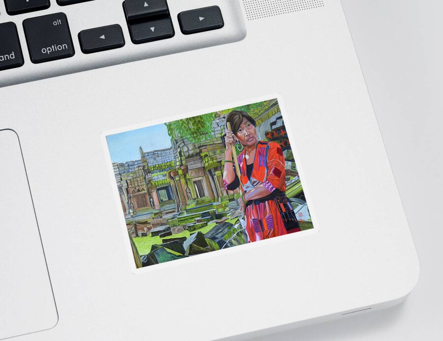 Angkor Wat Sticker featuring the painting Ankor Wat by Thu Nguyen