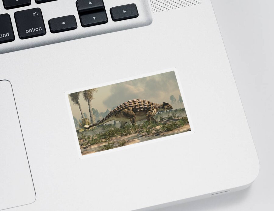Ankylosaurus Sticker featuring the digital art Ankylosaurus in a Cretaceous Wetland by Daniel Eskridge