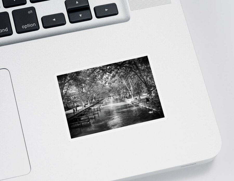 Annecy Sticker featuring the photograph Annecy France Idyllic Canal du Vasse Black and White by Carol Japp