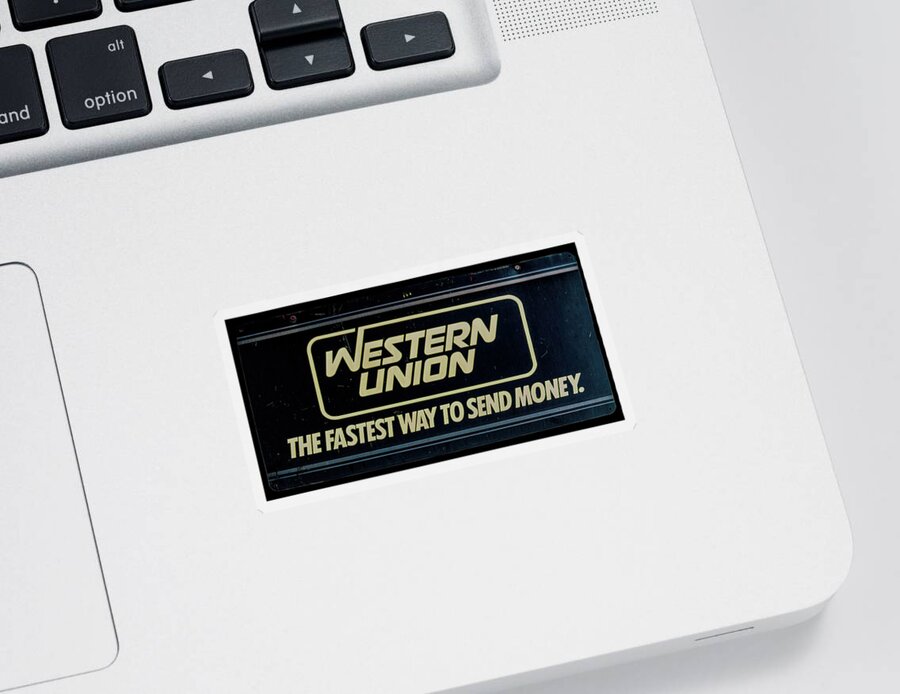 Western Union Sticker featuring the photograph Antique Western Union wall sign by Flees Photos