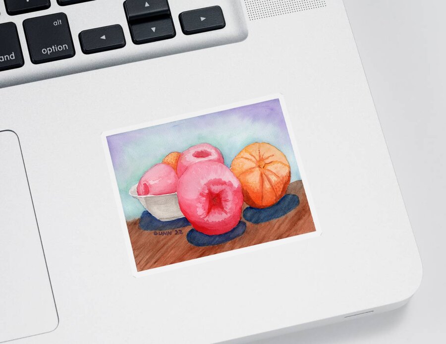 Still Life Sticker featuring the painting Apples and Oranges by Katrina Gunn
