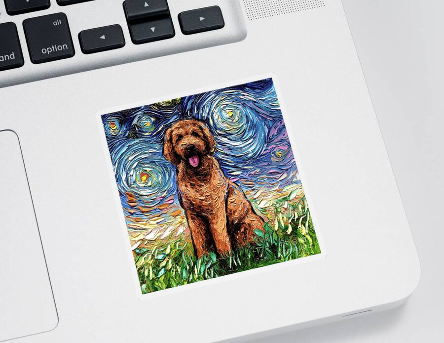 Apricot Sticker featuring the painting Apricot Goldendoodle by Aja Trier