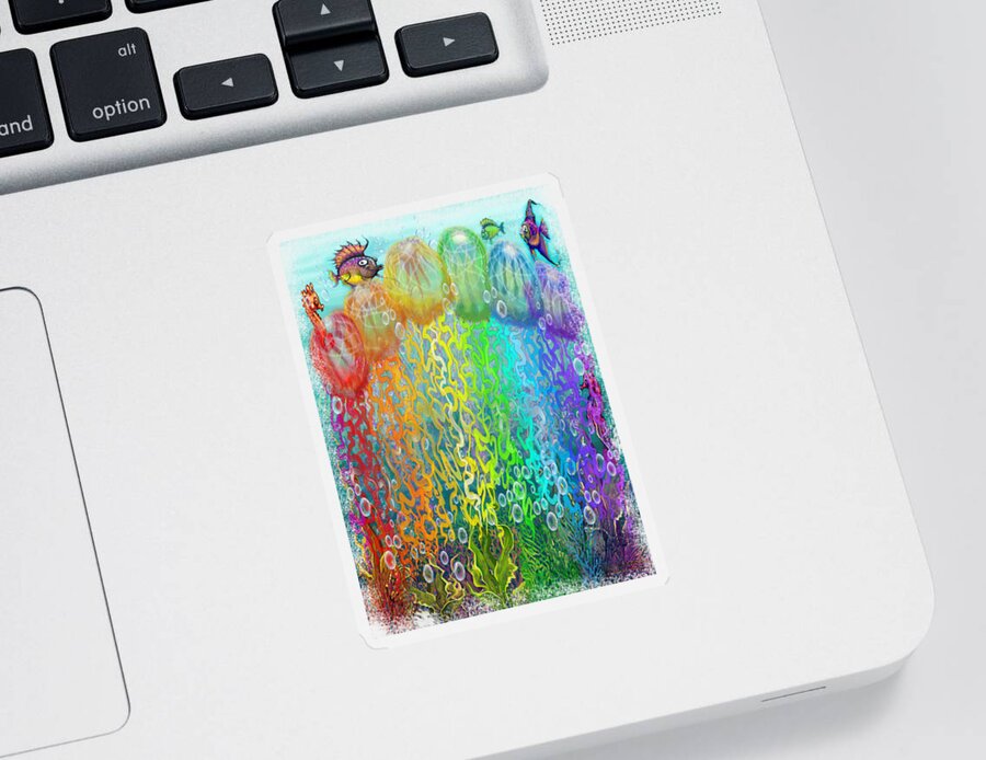 Aquatic Sticker featuring the digital art Aqua Jellyfish Rainbow Fantasy by Kevin Middleton