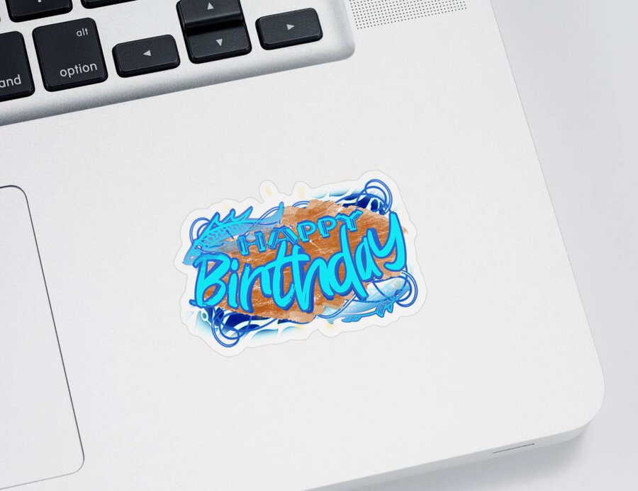Aquamarine Sticker featuring the digital art Aquamarine a Cyan Blue Pisces March Happy Birthday by Delynn Addams