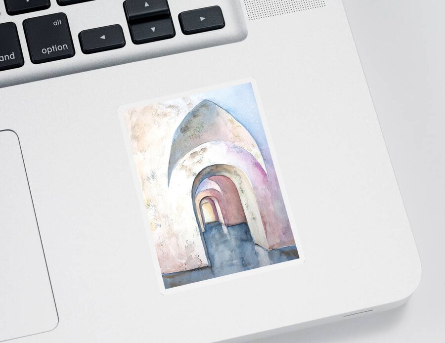 Arches Sticker featuring the painting Arch Door Hallway Infinity by Carlin Blahnik CarlinArtWatercolor