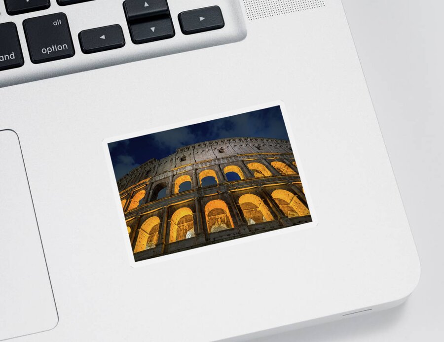 Colosseum Sticker featuring the photograph Arches of the Colosseum at Night by Artur Bogacki
