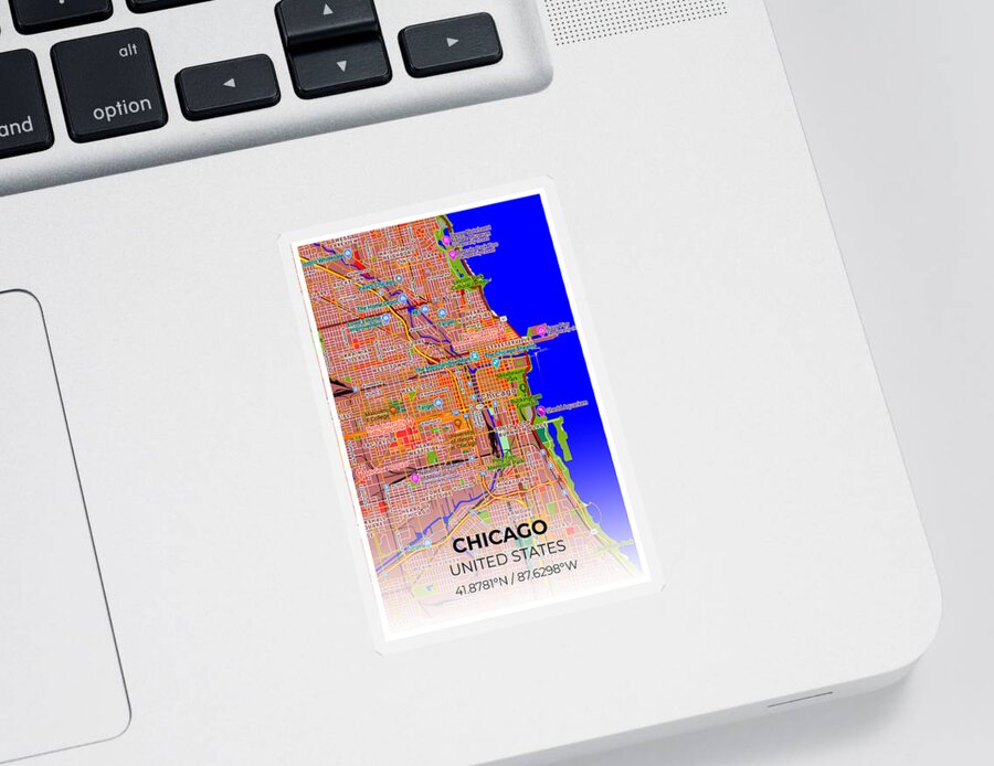 Oil On Canvas Sticker featuring the digital art Artistic map of Chicago 2 by Ahmet Asar by Celestial Images