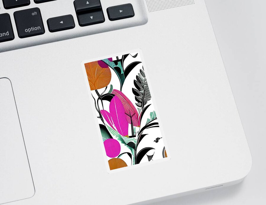 Botanical Sticker featuring the digital art Artsy Botanical - maroon turquoise ginger brown fucshia art and home decor by Bonnie Bruno