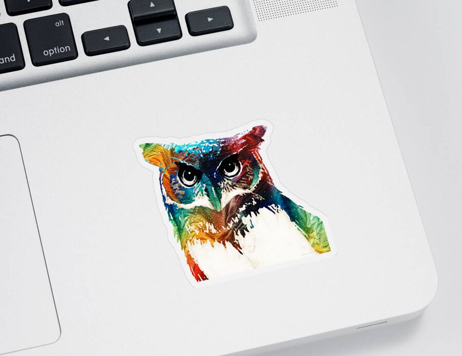 Owl Sticker featuring the painting Colorful Owl Art - Wise Guy - By Sharon Cummings by Sharon Cummings