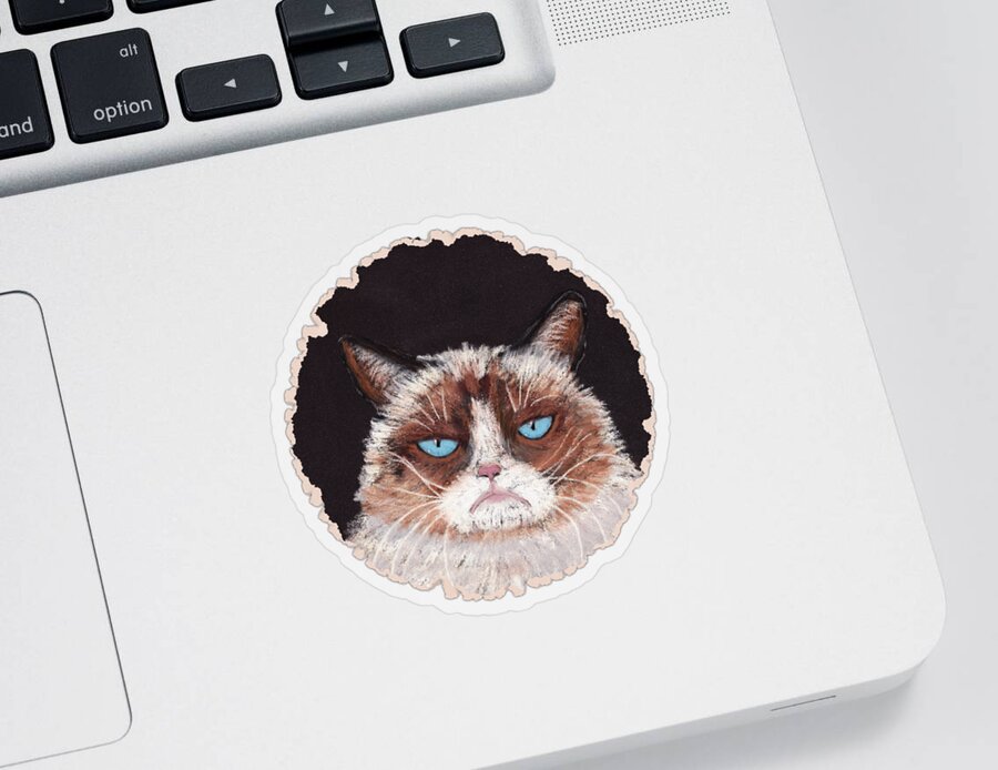 Cat Sticker featuring the painting The Answer is No by Anastasiya Malakhova