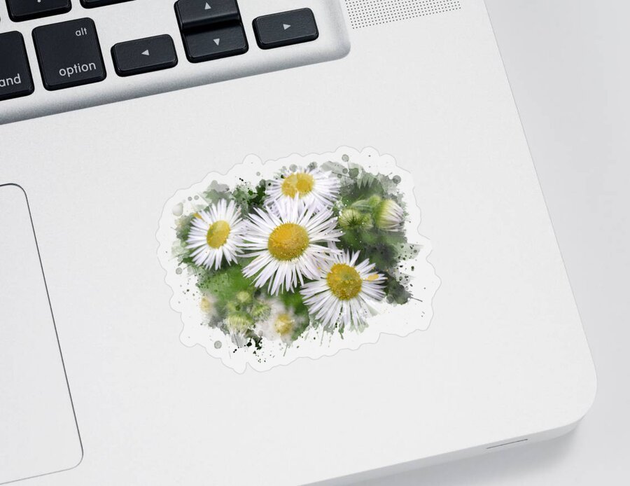 Daisy Sticker featuring the mixed media Daisy Watercolor Flowers by Christina Rollo