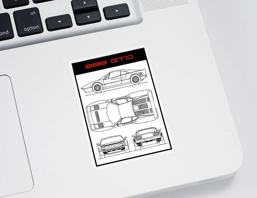 Ferrari Sticker featuring the photograph The GTO Blueprint in Black by Mark Rogan