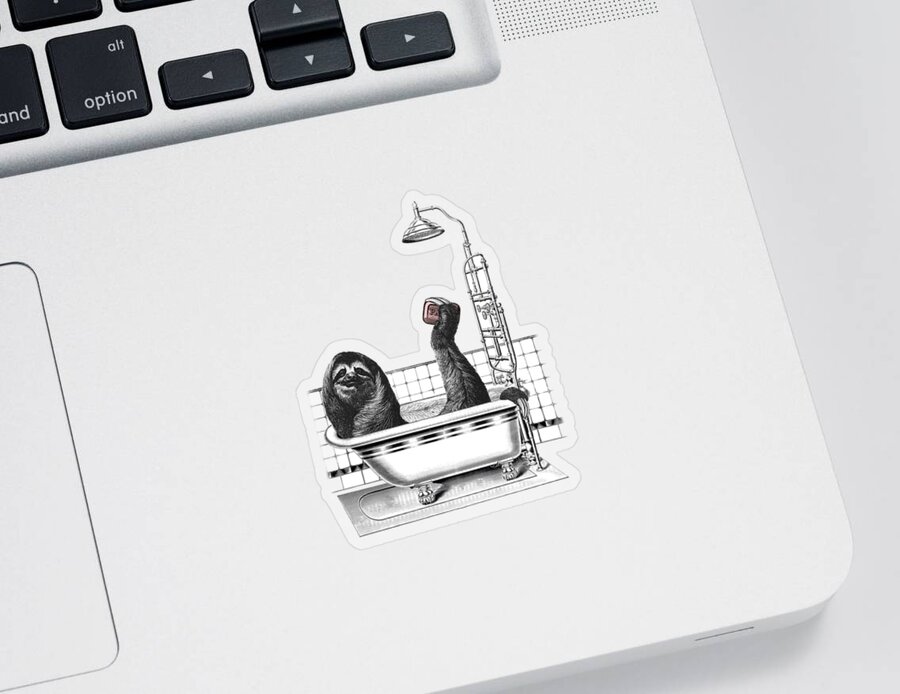 Sloth Sticker featuring the digital art Sloth in bathtub taking a shower by Madame Memento