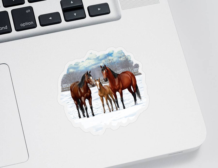 Horses Sticker featuring the painting Bay Horses In Winter Pasture by Crista Forest