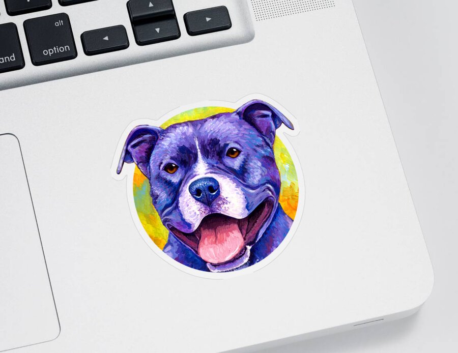 Pitbull Sticker featuring the painting Peppy Purple Pitbull Terrier Dog by Rebecca Wang