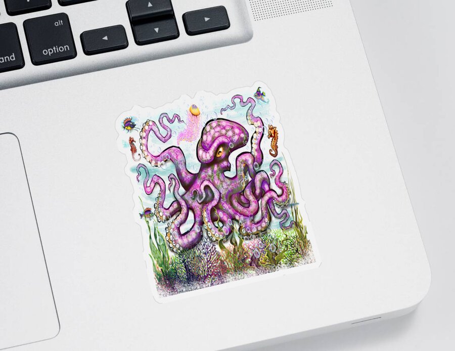 Octopus Sticker featuring the digital art Undersea Garden Party by Kevin Middleton