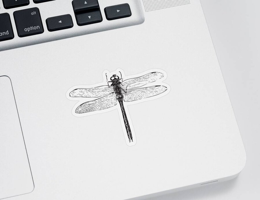 Dragonfly Sticker featuring the digital art Vintage Dragonfly - Black and White by Eclectic at Heart