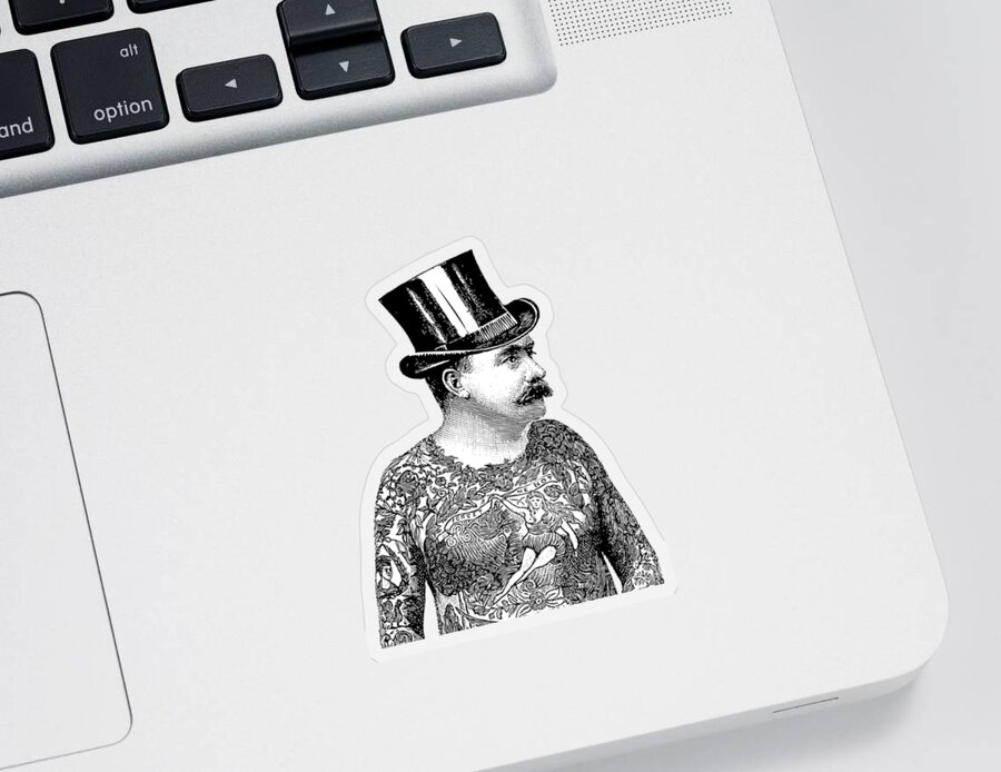 Tattooed Victorian Man Sticker featuring the digital art Tattooed Victorian Man by Eclectic at Heart