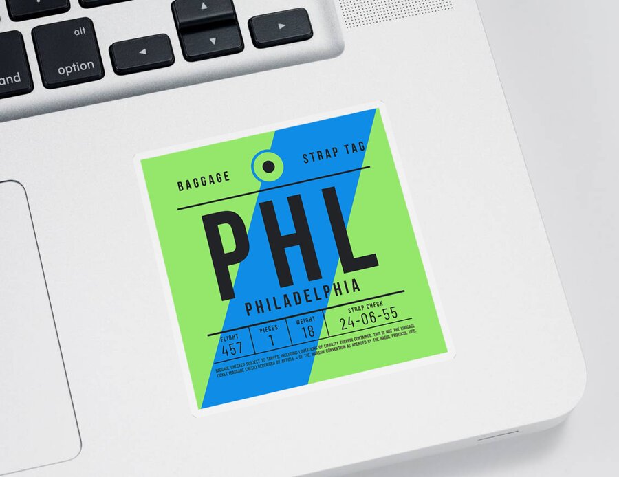Airline Sticker featuring the digital art Luggage Tag E - PHL Philadelphia USA by Organic Synthesis