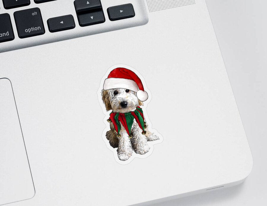 #faaAdWordsBest Sticker featuring the digital art Labradoodle puppy with santa hat by Madame Memento