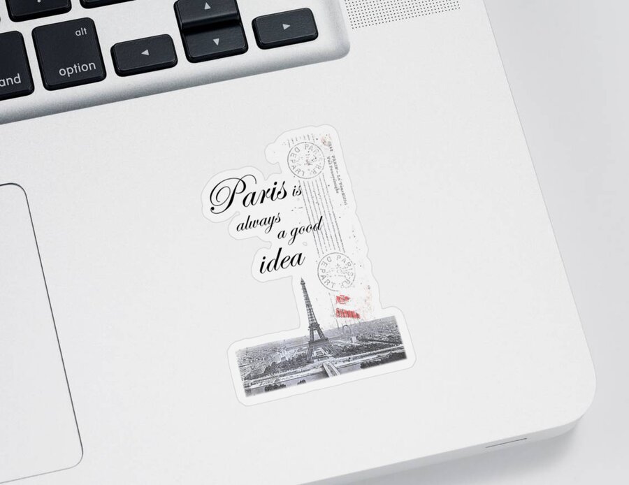 Paris Sticker featuring the mixed media Antique Paris skyline by Madame Memento