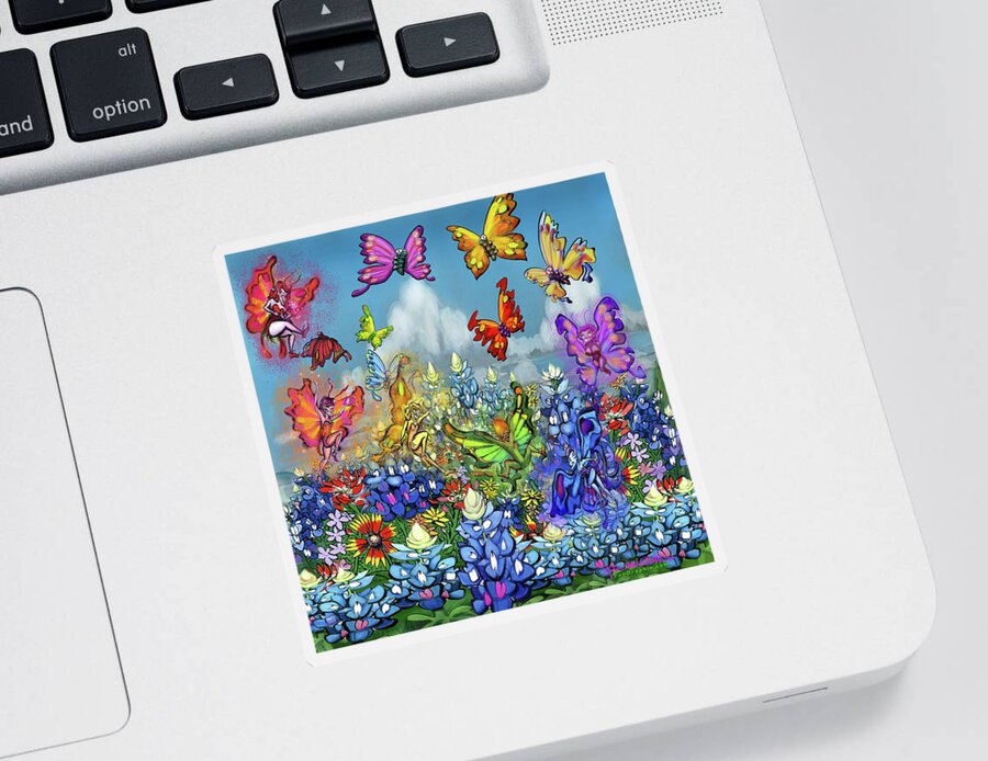 Wildflowers Sticker featuring the digital art Wildflowers Pixies Bluebonnets n Butterflies by Kevin Middleton