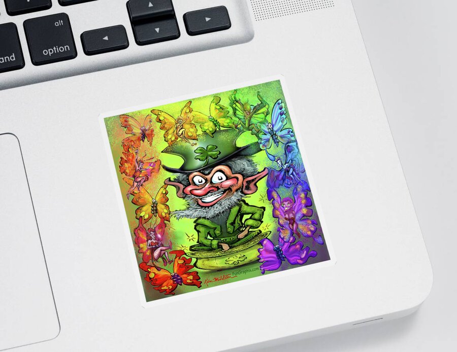 Leprechaun Sticker featuring the digital art Leprechaun with Rainbow of Pixies by Kevin Middleton