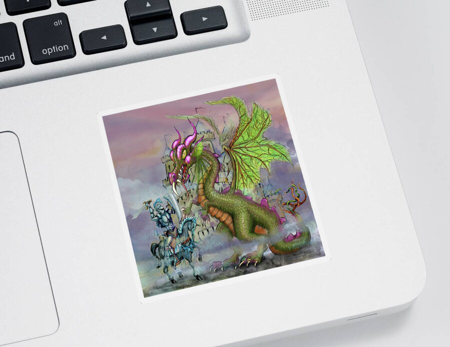 Knight Sticker featuring the digital art Knight n Dragon n Castle by Kevin Middleton